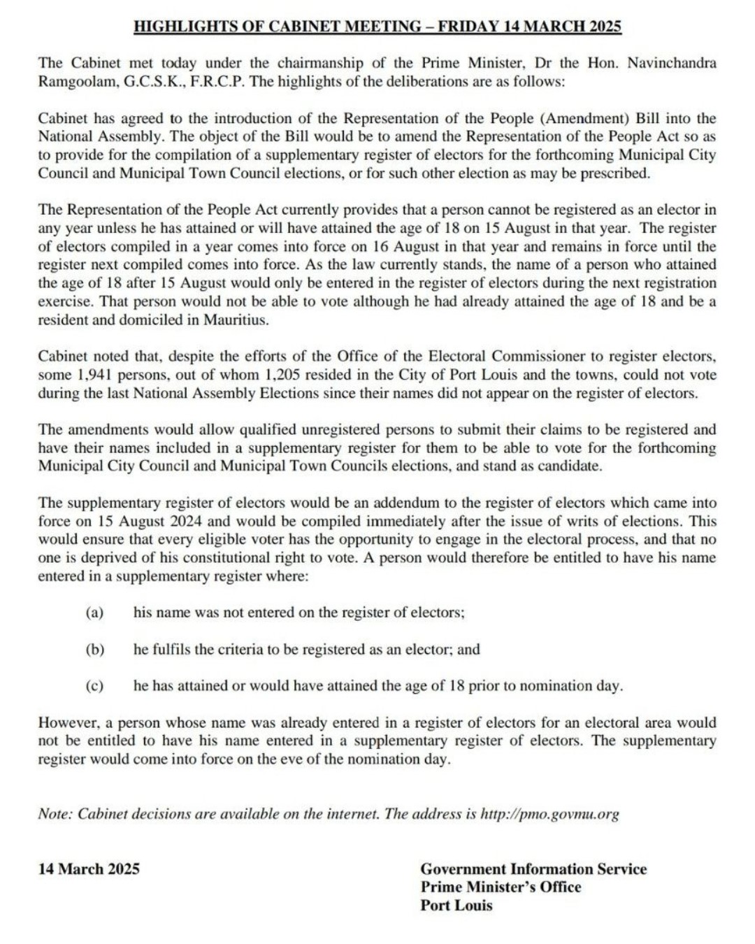 Defimedia.info - Amendement à la «Representation of the People Act ...