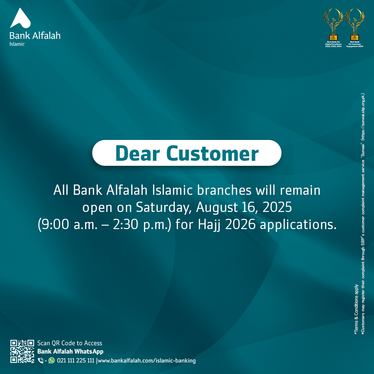 Bank - Bank Alfalah Islamic branches will remain open on Saturday ...