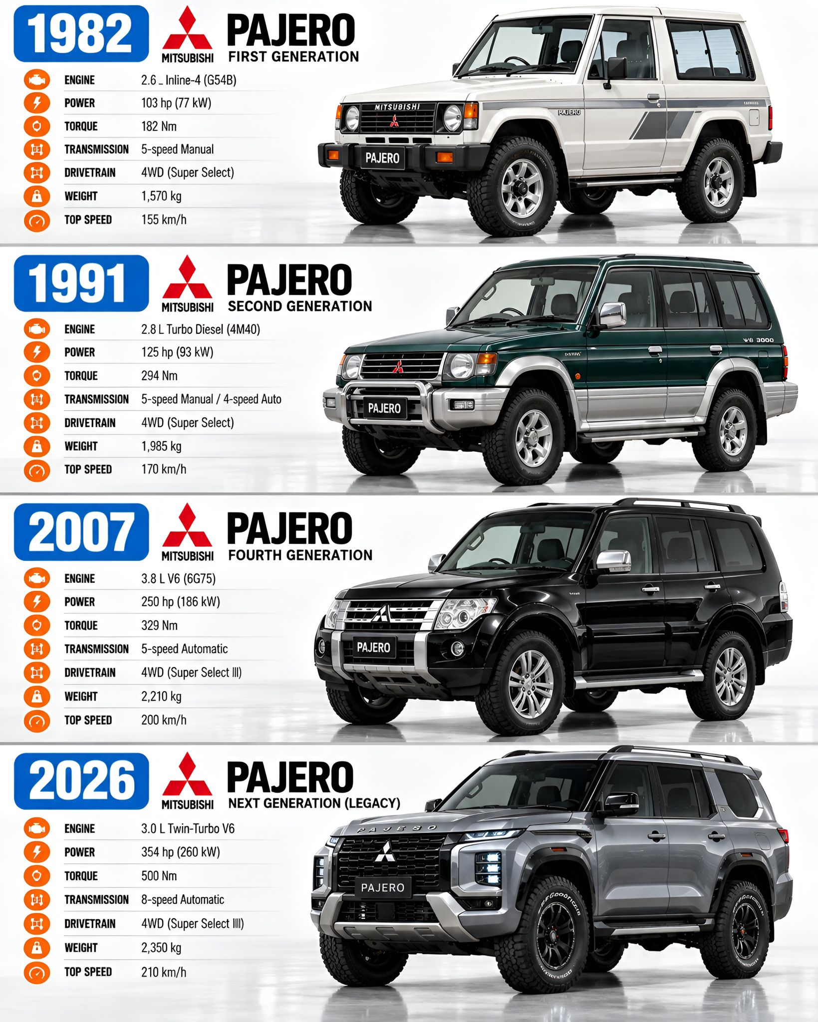 The Mitsubishi Pajero has one of the clearest off-road SUV