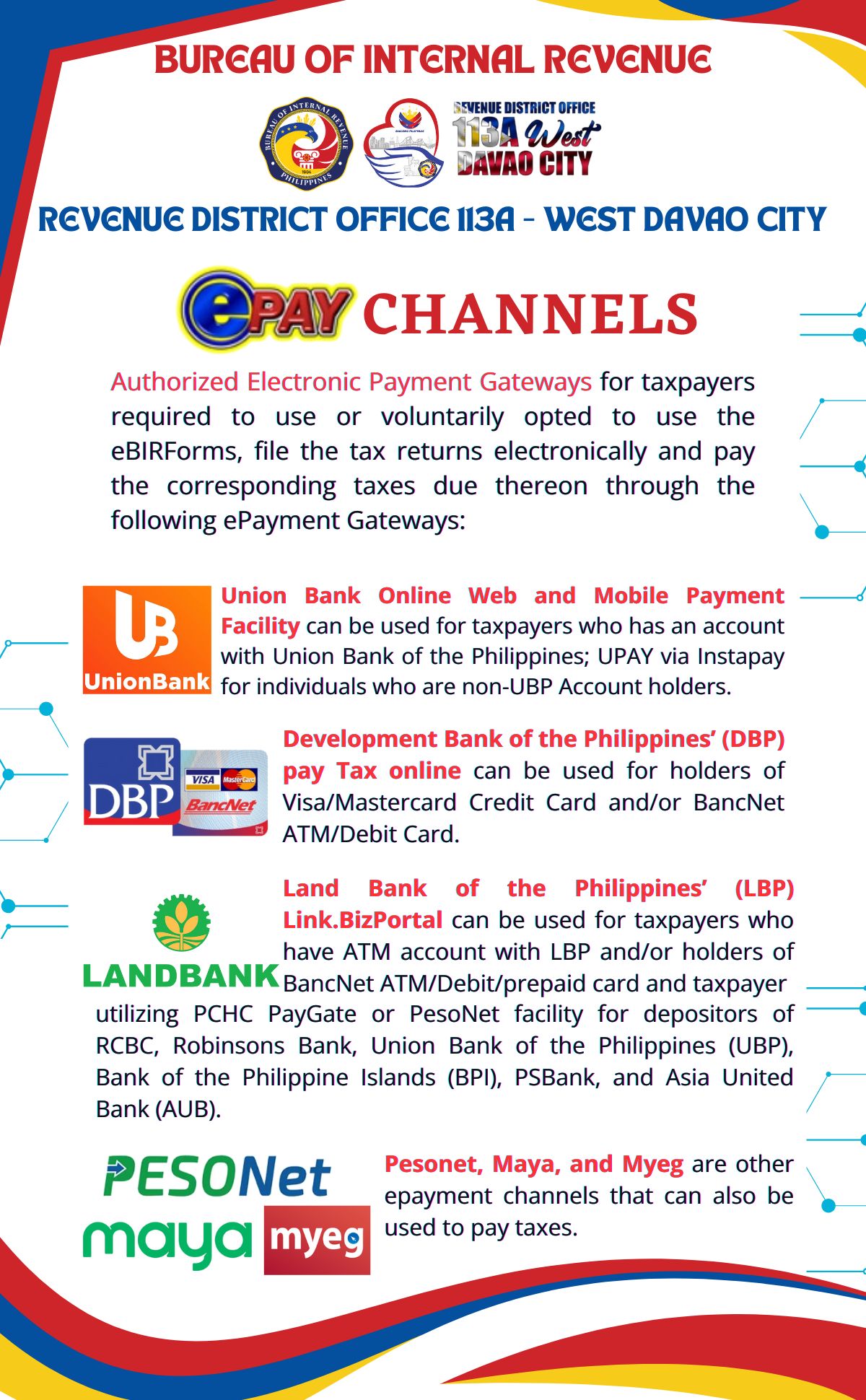 Avail the ePayment... - BIR RDO 113A-West Davao City | Facebook