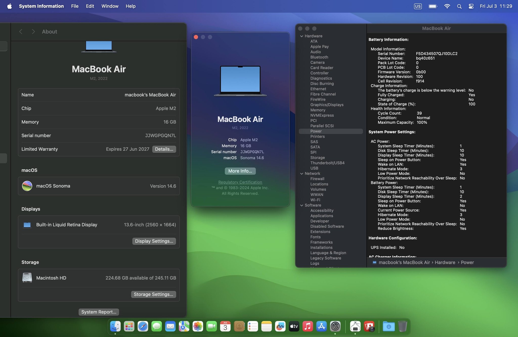 MacBook Air M2 Specifications • 8GB Unified Memory • 256GB SSD