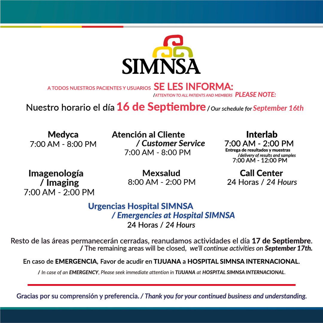 Le notificamos a todos nuestros... - Simnsa Health Care | Facebook