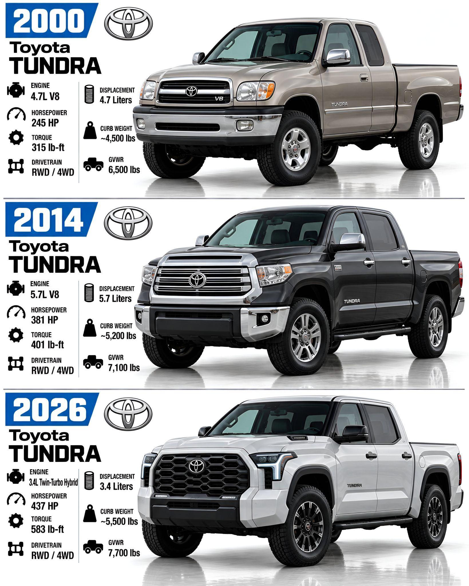 What's the maximum power output of Toyota Tundra trucks?