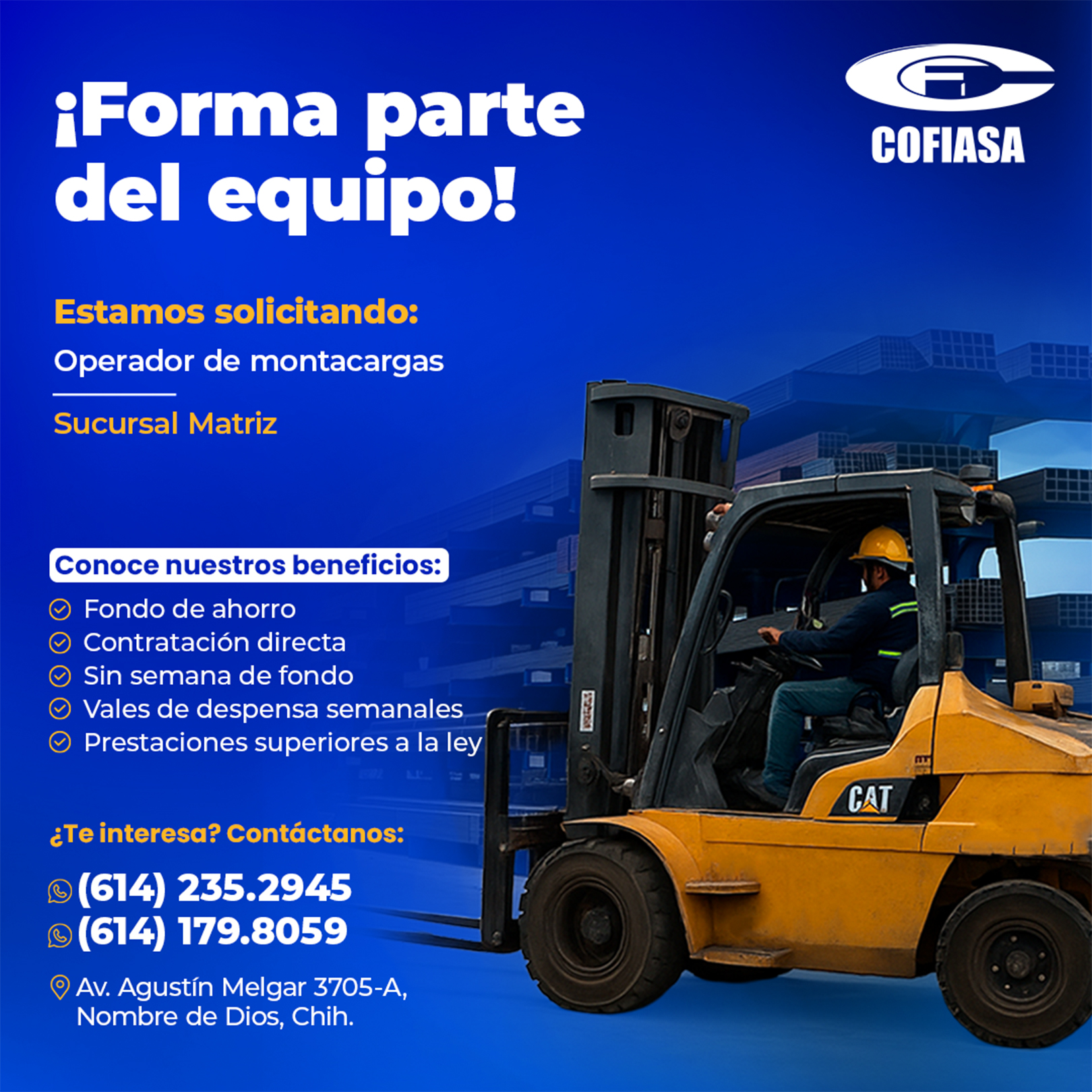 Talento - Únete al equipo📢 Estamos solicitando Operador de Montacargas ...