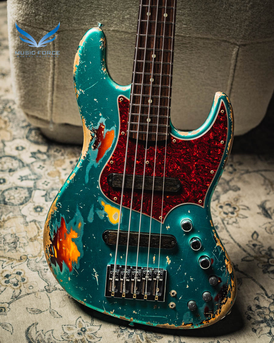 Xotic XJ-1T 5 String Heavy Aged - Sherwood Green over 3 Tone Burst