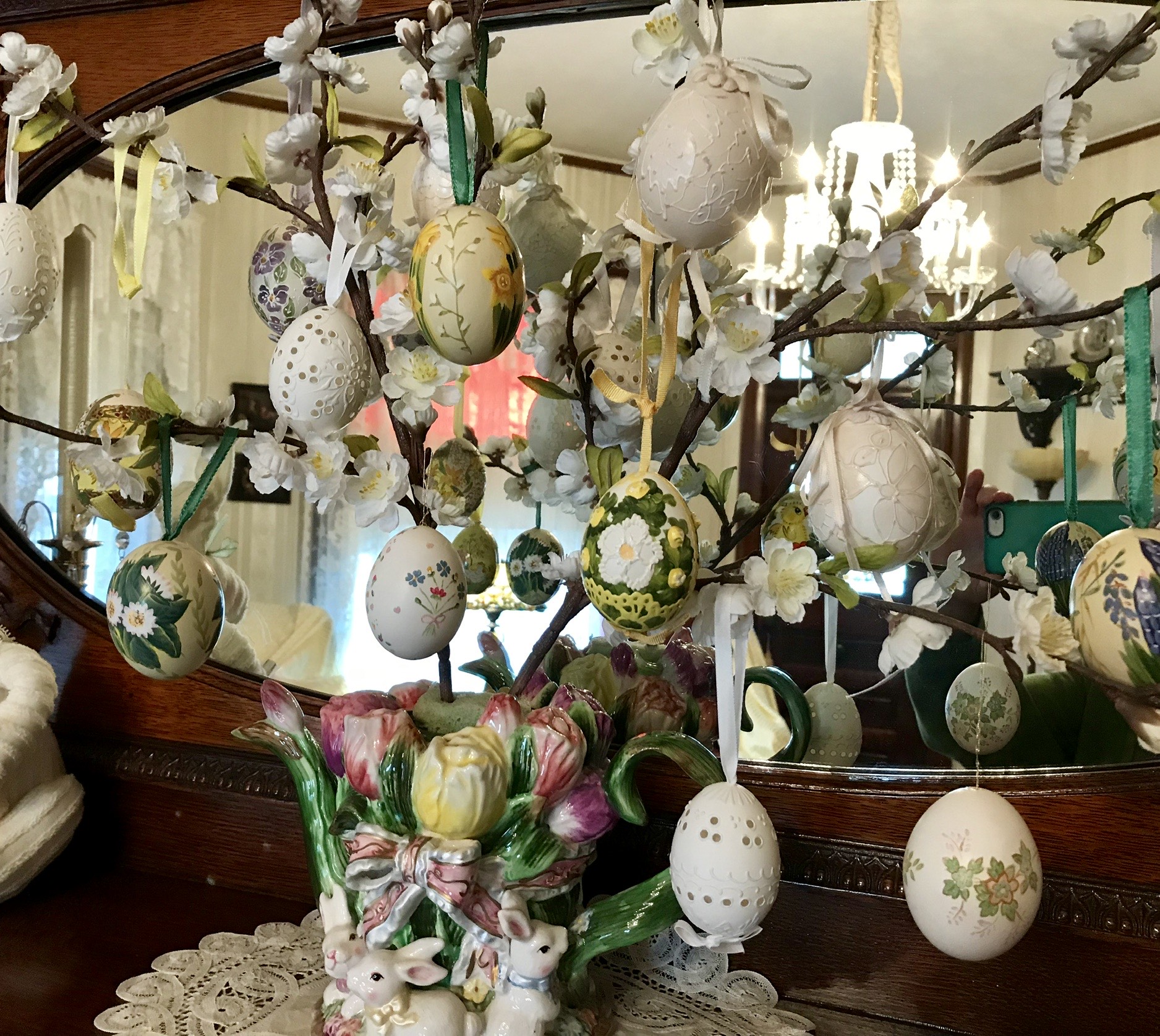 The Osterbaum and Osterstrauss are traditional German decorations in the Easter season. -> https://germangirlinamerica.com/what-is-an-osterbaum-easter-tree/ Do you set one up? Carolyn sent me photos o
