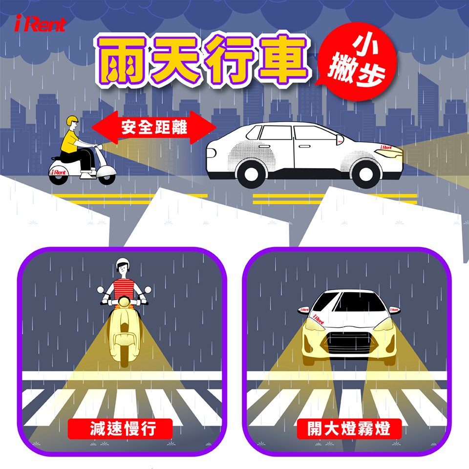 風城交通168 - 提醒大家要注意雨天的行車安全！ 雨天開車或騎車時，記得： 打開頭燈 加大行車距離 減速慢行 另外也提醒大家花點時間檢查一下 ...