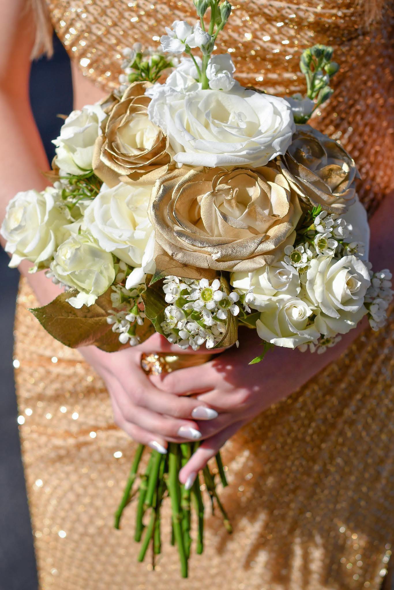 prom bouquet for gold dress Creating a custom floral dress_length:Mini Dresses