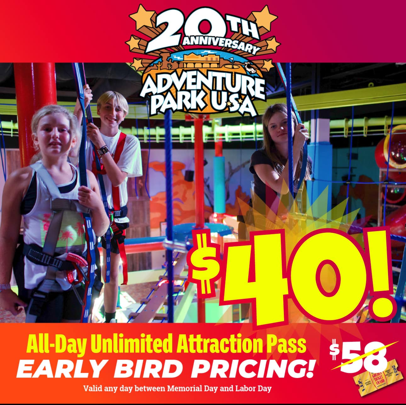 🌟🎟️ Early Bird Alert! 🎟️🌟 Get ready... - Adventure Park USA | Facebook