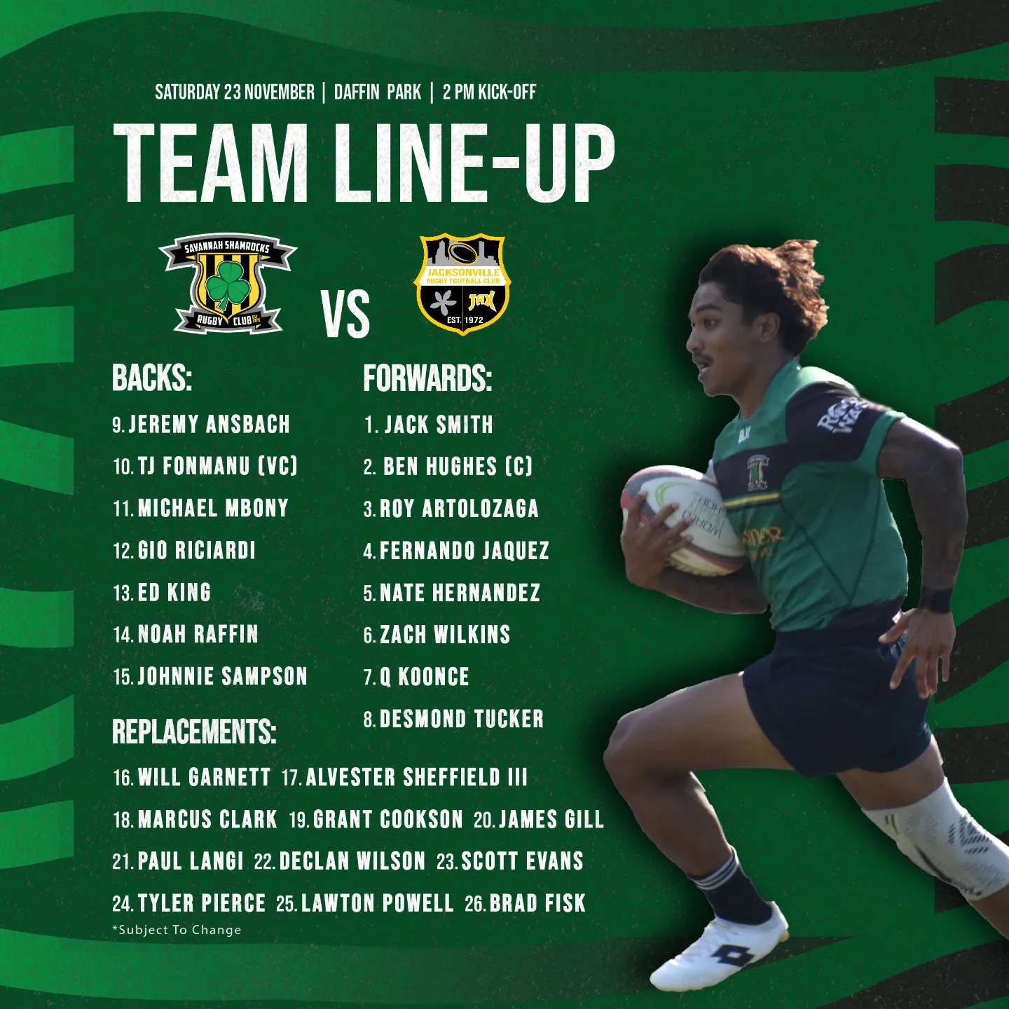 Savannah - Here is your ☘️Shamrock☘️ roster ready to set the field ...