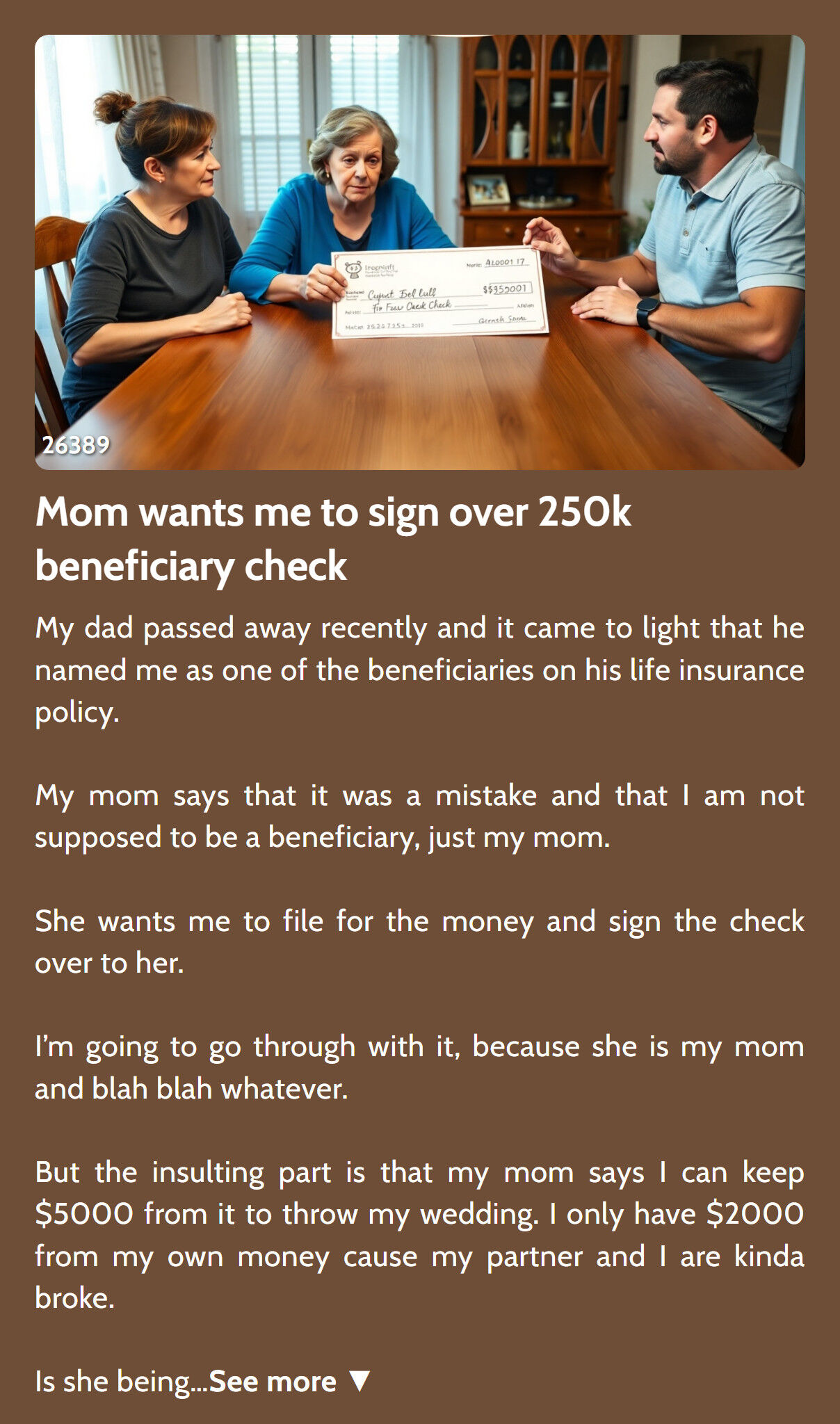 Person's net worth signed to mother