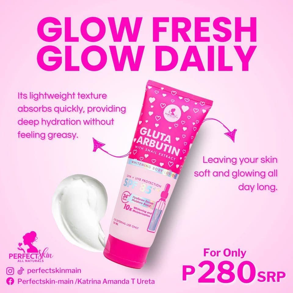 Keep your glow consistent! ✨ Don't forget SPF is a crucial part of your daily body care! ☀️💖 Protect and brighten your skin everywhere you go with Perfectskin Gluta Arbutin Whitening Body