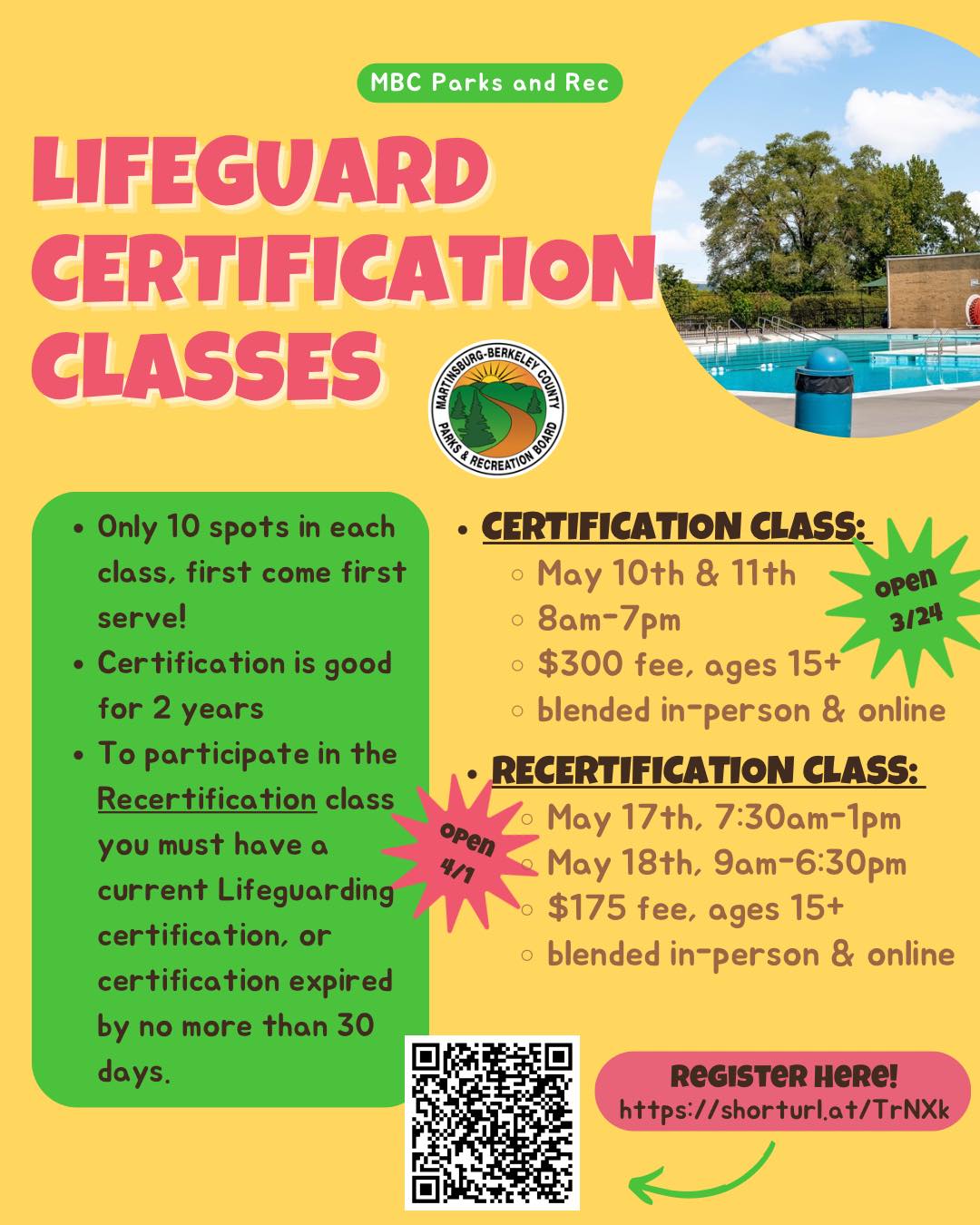 Martinsburg-Berkeley - 🛟 MBC Parks and Rec are offering Lifeguard ...