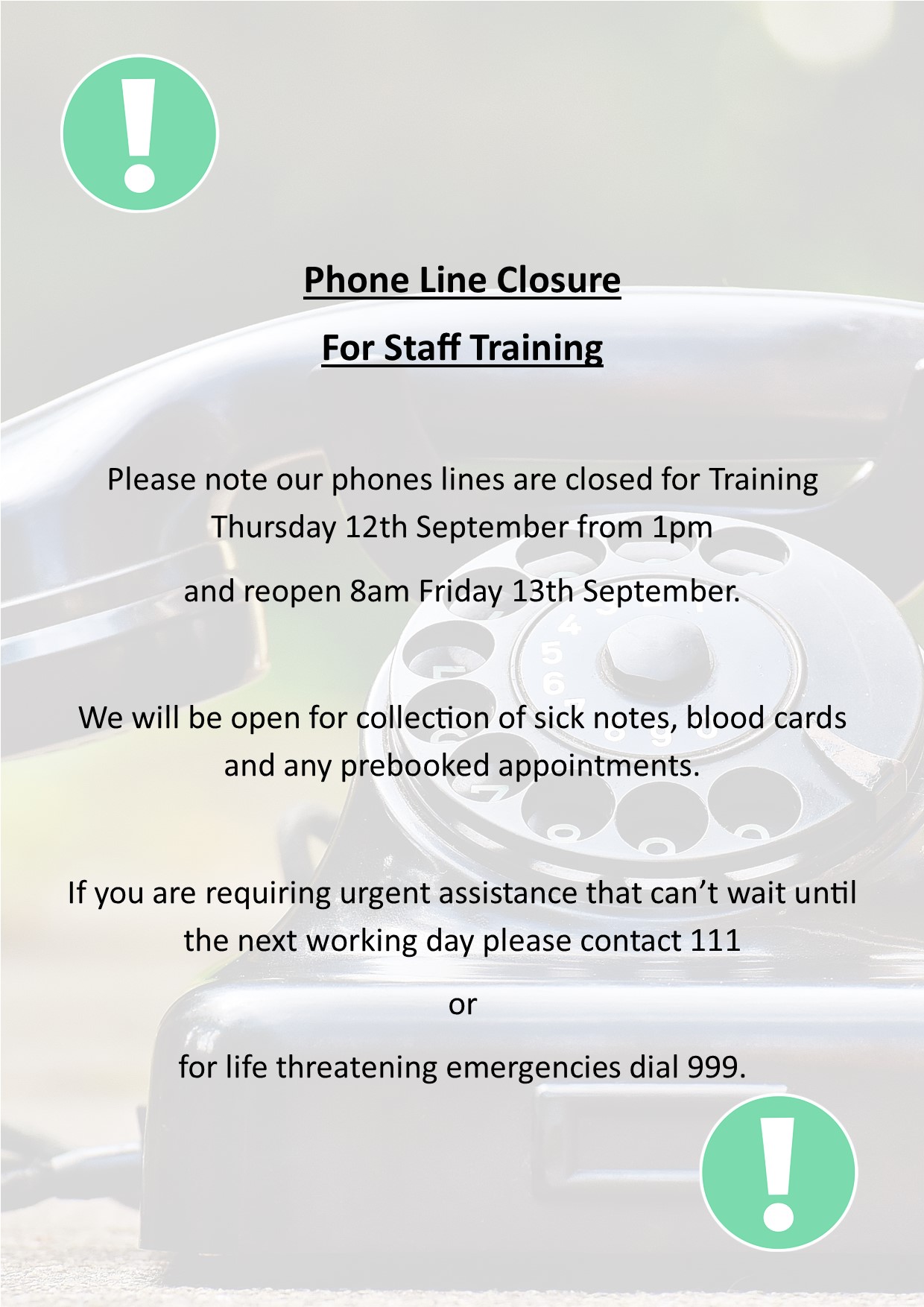 Waterloo - ‼️ The phone lines will be closed on Thursday 12th September ...