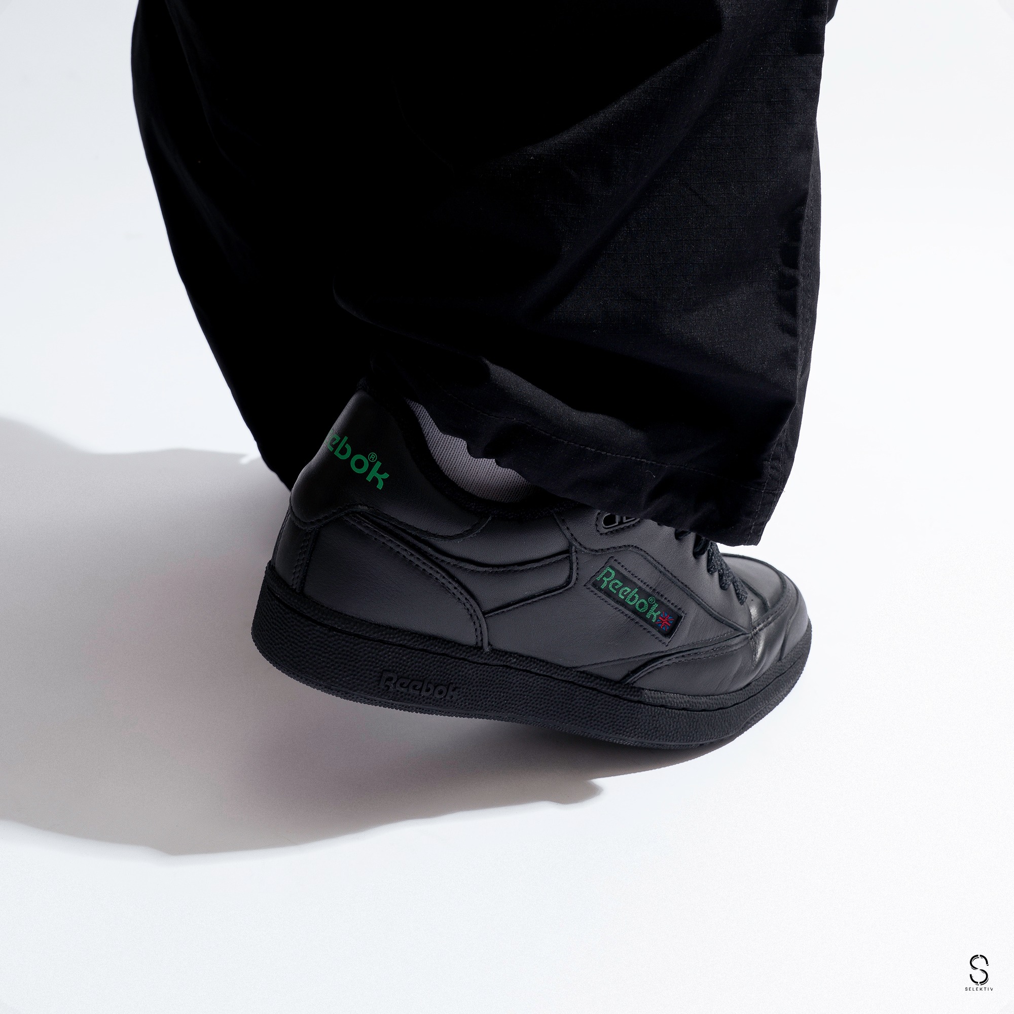 The BEAMS x Reebok Club C Bulc “Black” All-black look that