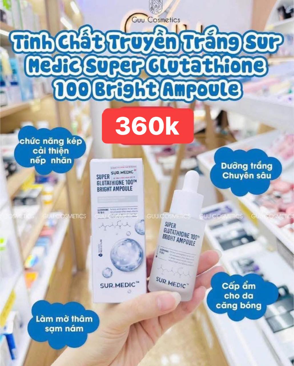 ❤️𝐓𝐢𝐧𝐡 𝐜𝐡𝐚̂́𝐭 𝐭𝐫𝐮𝐲𝐞̂̀𝐧 𝐭𝐫𝐚̆́𝐧𝐠 𝐒𝐮𝐫.𝐌𝐞𝐝𝐢𝐜 𝐒𝐮𝐩𝐞𝐫 𝐆𝐥𝐮𝐭𝐚𝐭𝐡𝐢𝐨𝐧𝐞 𝟏𝟎𝟎 𝐁𝐫𝐢𝐠𝐡𝐭 𝐀𝐦𝐩𝐨𝐮𝐥𝐞 ❄️ Huyết thanh trắng da dạng bôi - Neogen Sur Medic Glutathione