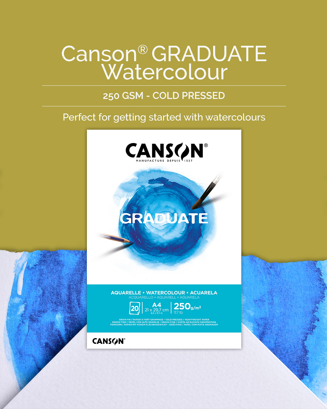 Canson A5 Watercolour Pad | 10 Sheets Cold Pressed 300gsm Paper | Acid-Free White A3 Sheets For Beginner Watercolor Painting