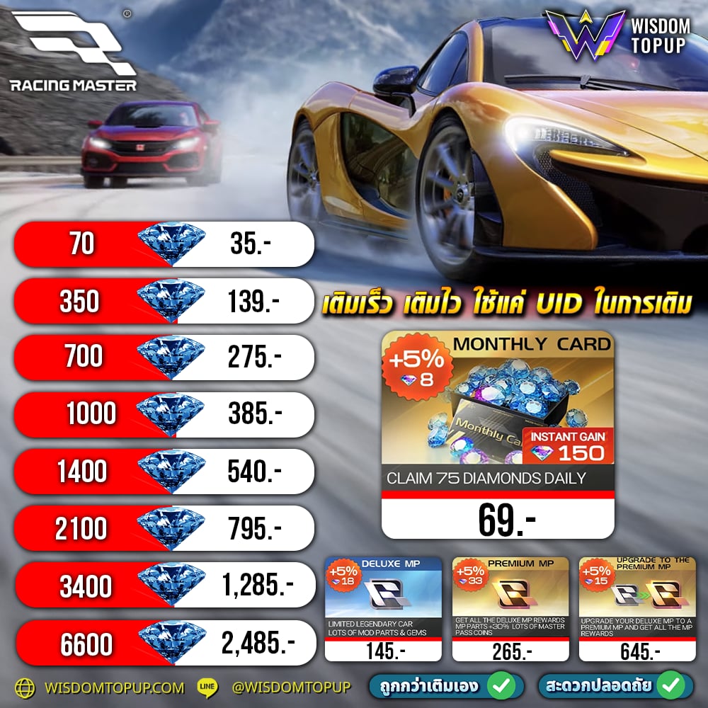 💥 เติม Racing Master แบบรวดเร็ว โคตรโหด โคตรอันตราย 💥เติมผ่าน UID ราคา ...