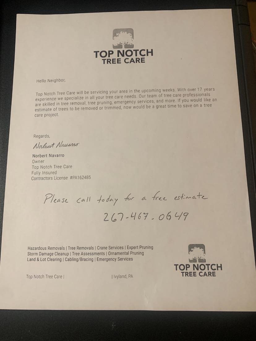 Top notch tree care and landscaping llc | Ivyland PA