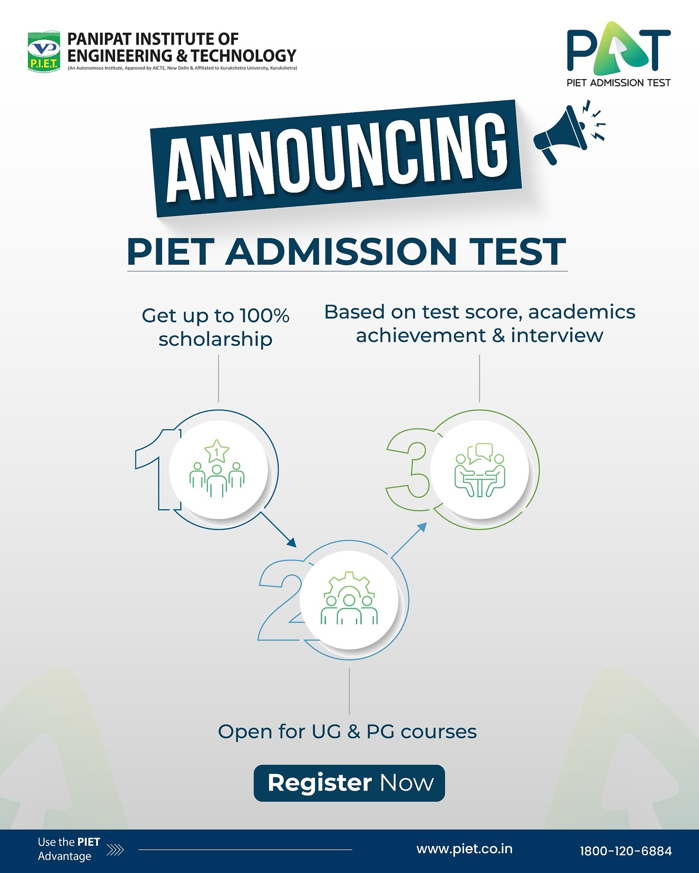 Panipat - 📢 Announcing the PIET Admission Test! 🌟 Your gateway to a 100 ...