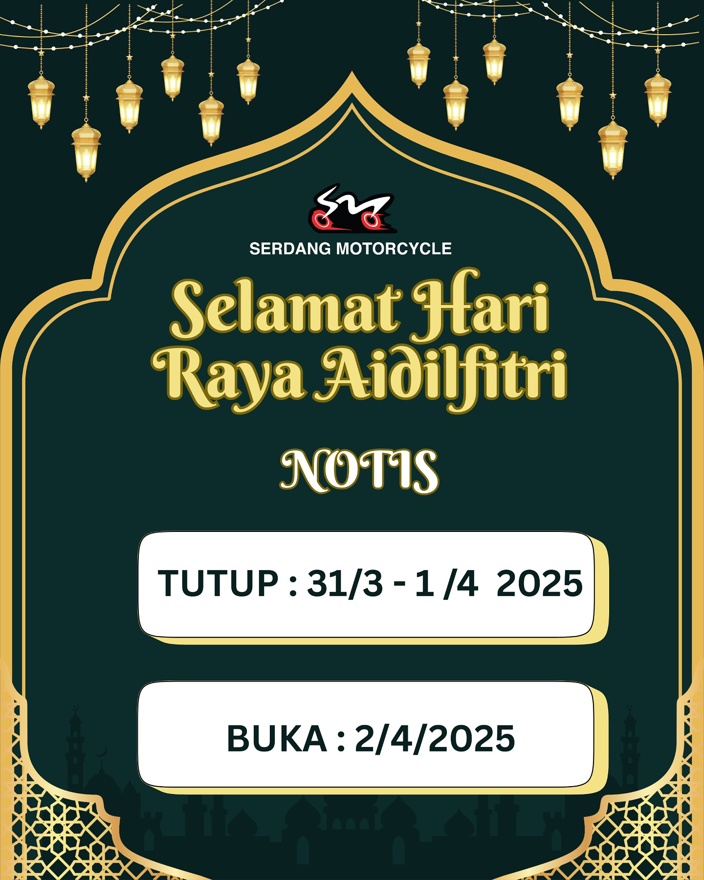 Selamat Hari Raya Aidilfitri 🎉⭐️🌙 ... - Serdang Motorcycle | Facebook