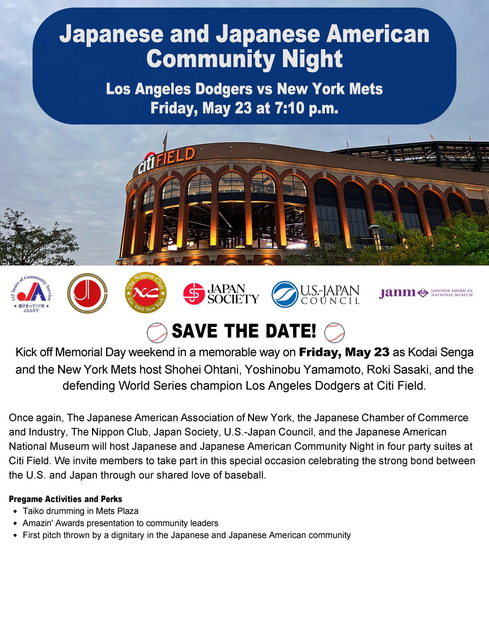 Be at Citi Field for Japanese Heritage Night tomorrow, presented