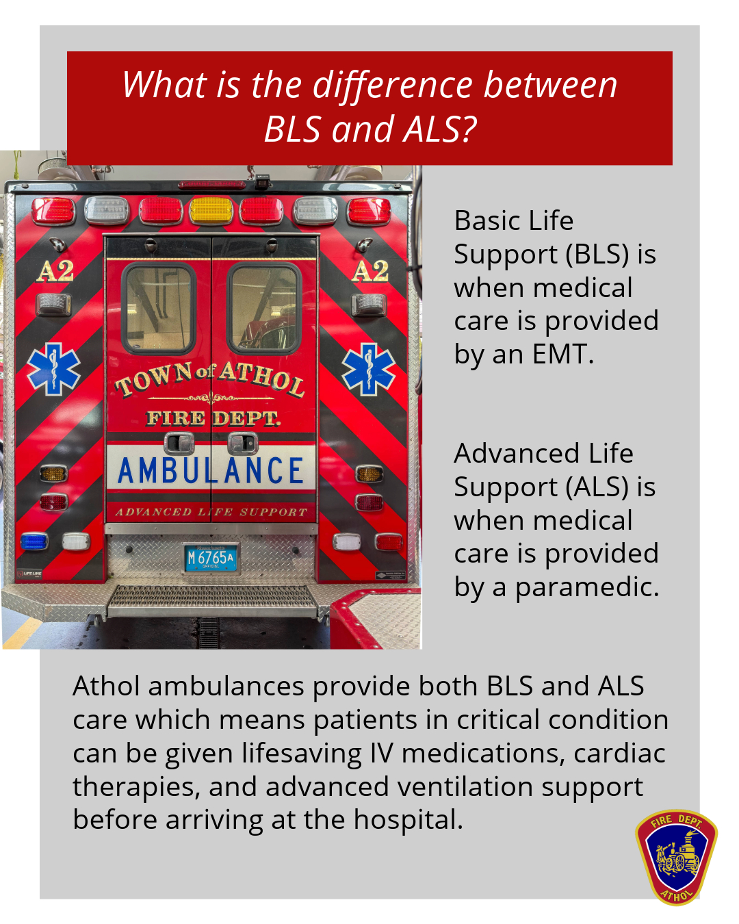 Athol - Do you know the difference between BLS and ALS care? Athol ...