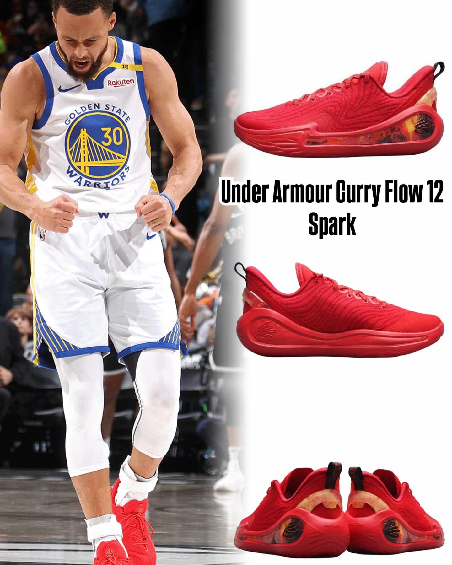 Steph Curry drains a smooth three in the Curry Flow 12 Spark 