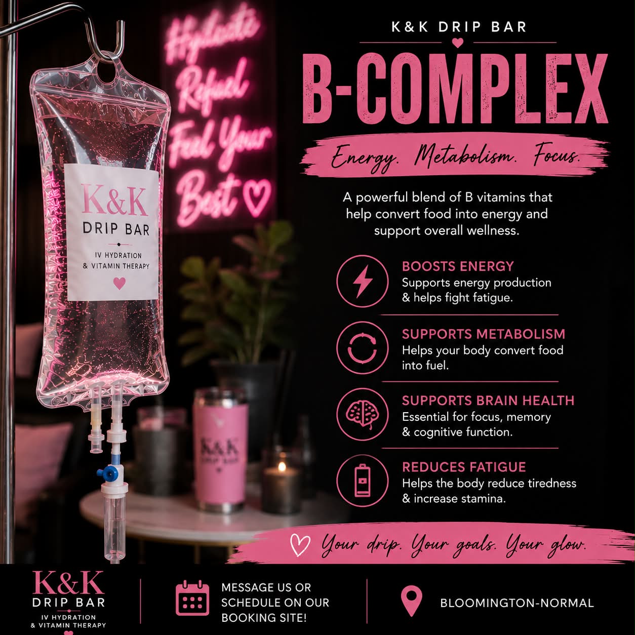 vitamin b12 injections in bloomington in B-Complex for energy and wellness at K&K Drip Bar Methylcobalamin b12