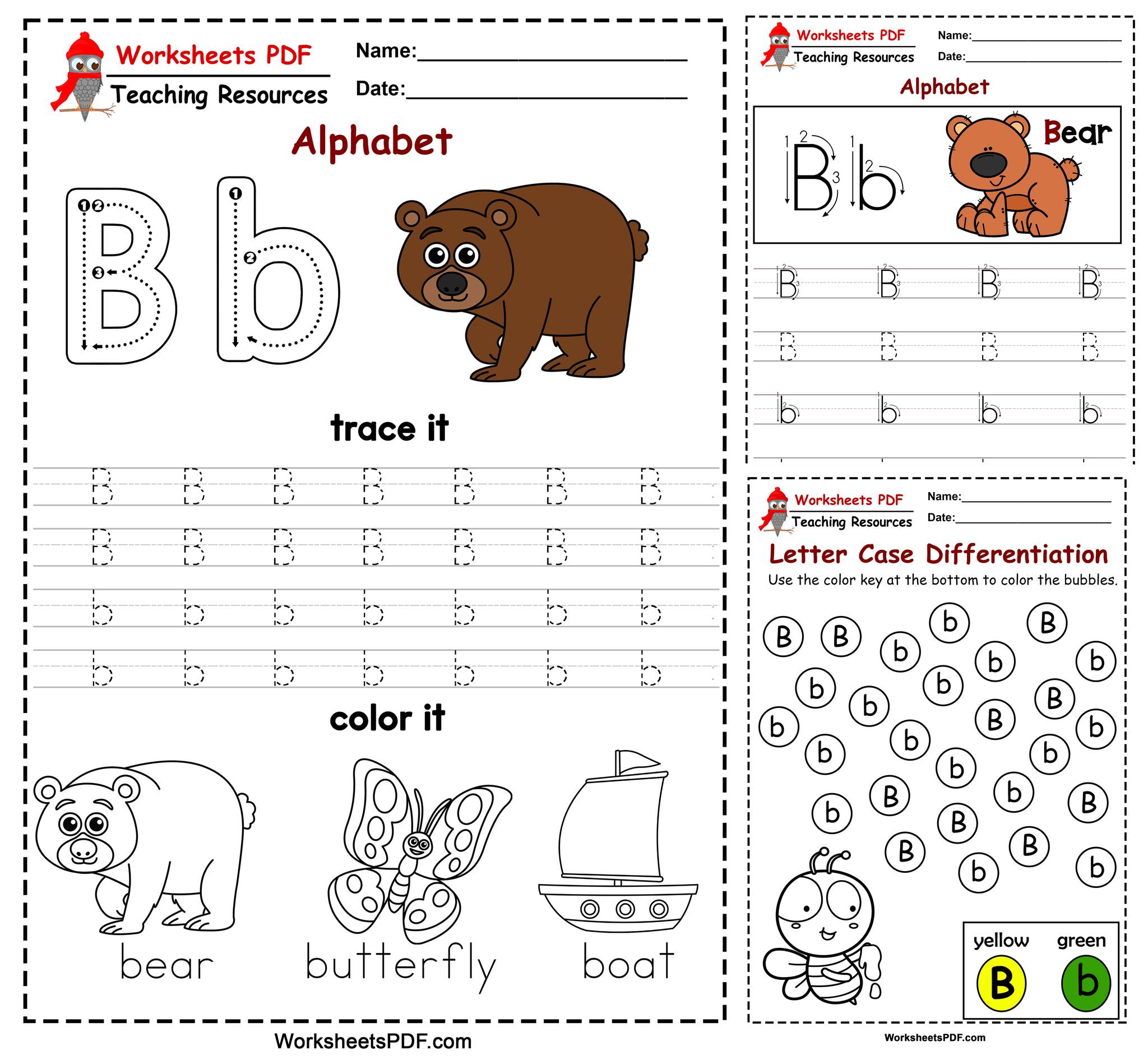 Letter B tracing practice PDF.