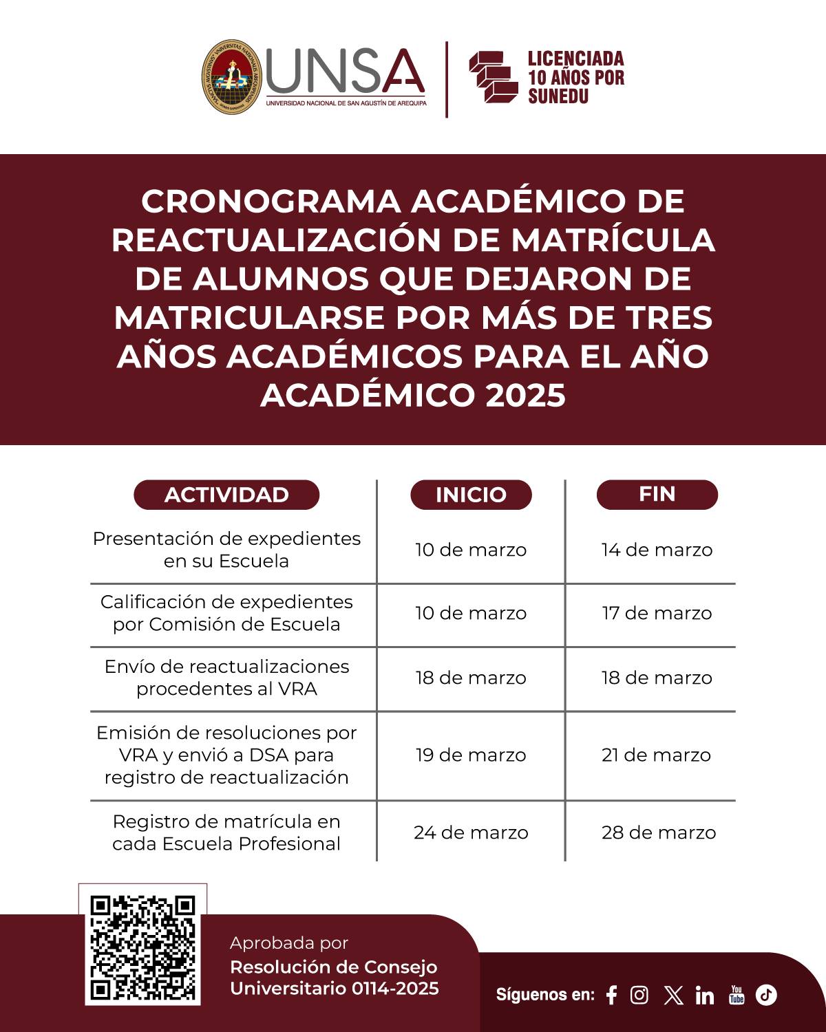 Universidad - ️ La #UNSA aprueba el Cronograma académico de ...