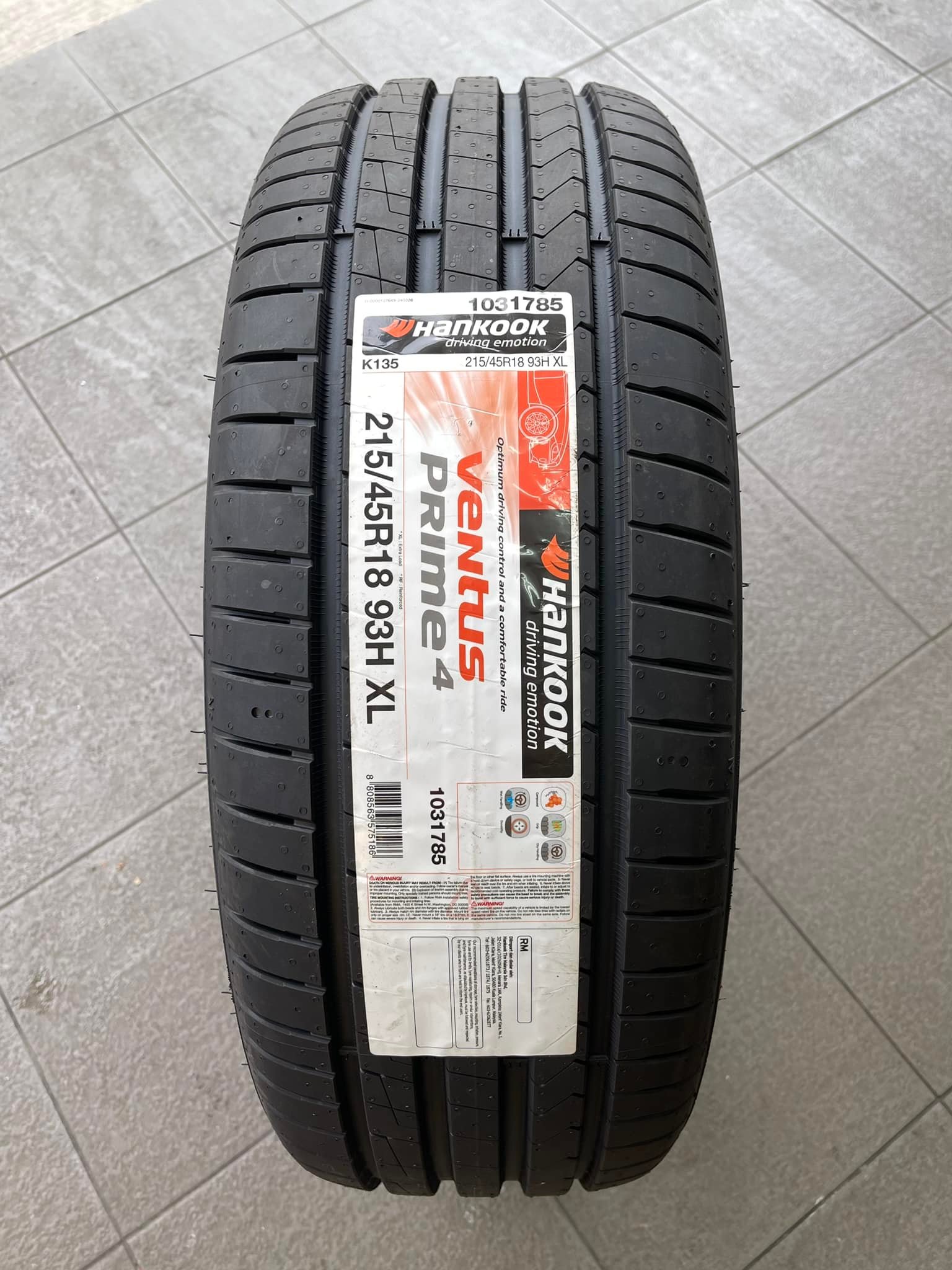 215/45/18 HANKOOK VENTUS PRIME 4 | K135 YEAR 2024 . . 1pcs Rm430 