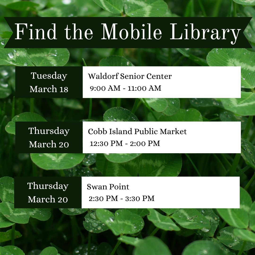 Charles - You can find the Mobile Library at these locations this week ...