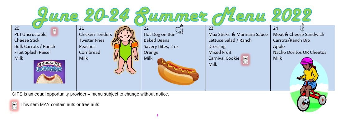 GIPS Eats - Here is the planned lunch menu for next... | Facebook