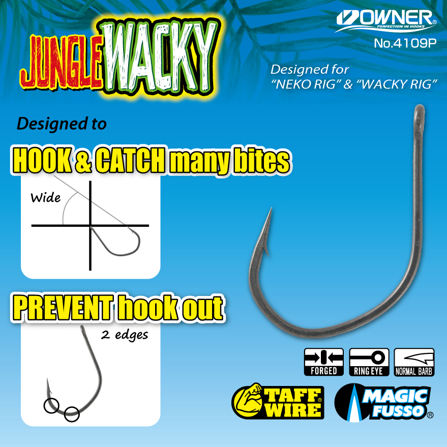 Owner B-77 Jungle Wacky Hook, Size 2/0 | Pack Of 5, Fluorine Coated For Bass Fishing