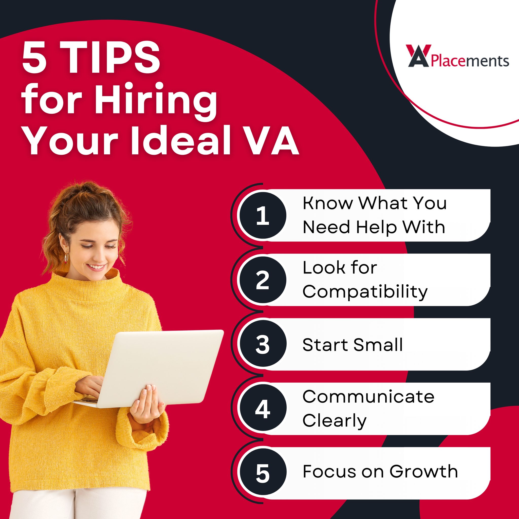 VA - 𝟱 𝗧𝗶𝗽𝘀 𝗳𝗼𝗿 𝗛𝗶𝗿𝗶𝗻𝗴 𝗬𝗼𝘂𝗿 𝗜𝗱𝗲𝗮𝗹 𝗩𝗶𝗿𝘁𝘂𝗮𝗹 𝗔𝘀𝘀𝗶𝘀𝘁𝗮𝗻𝘁 (𝗩𝗔) 👩‍💻 1️⃣ 𝗞𝗻𝗼𝘄 ...