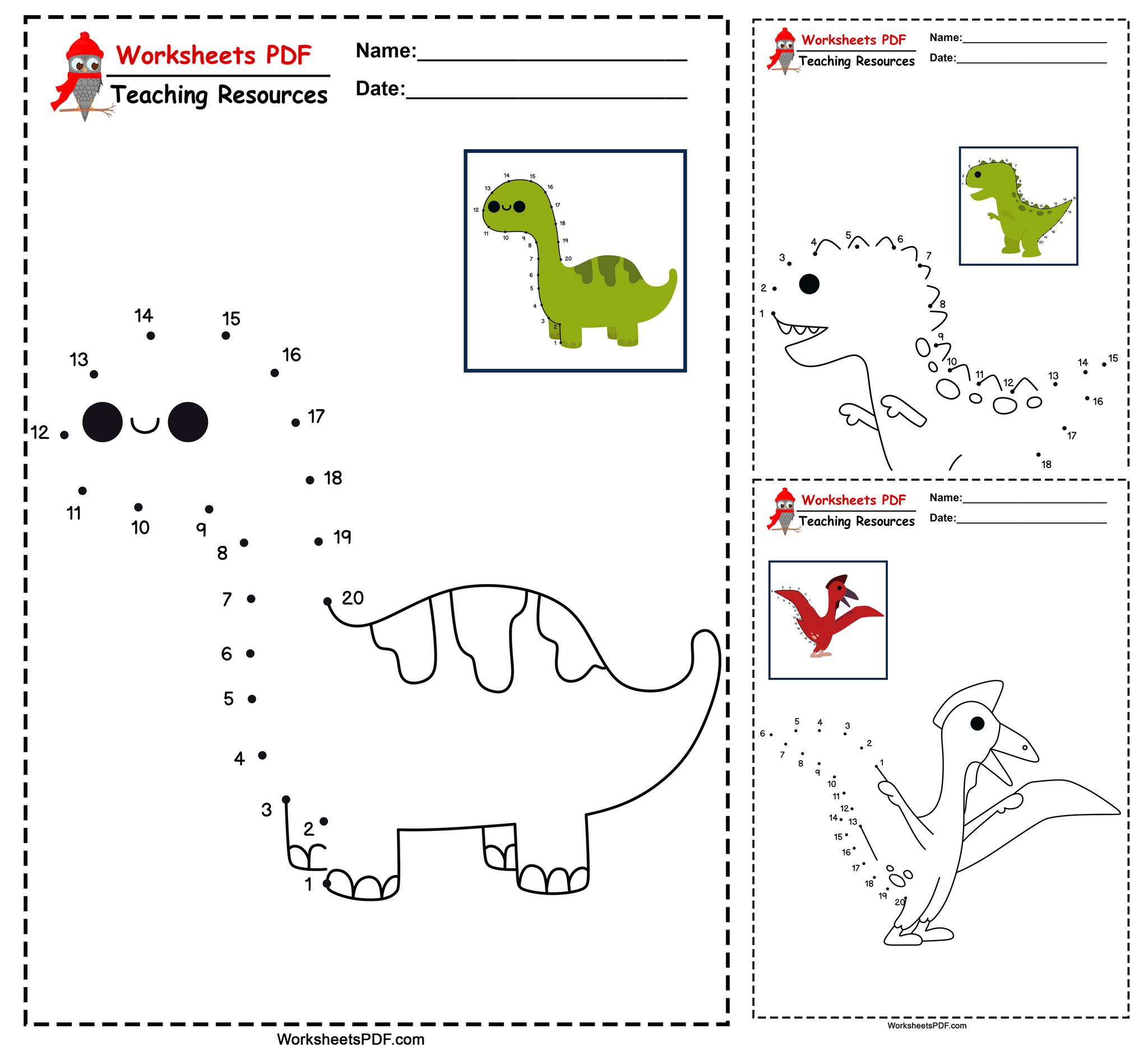 Dinosaur dot-to-dot activity PDF.