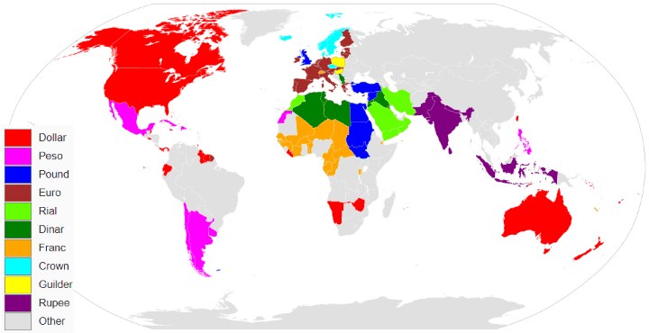 Brilliant Maps - Most Commonly Used Currency Unit Names... | Facebook
