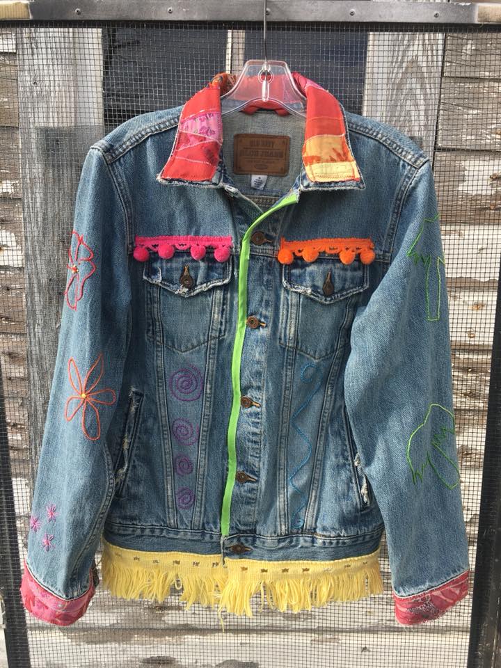 Handmade ribbon jean jacket for sale