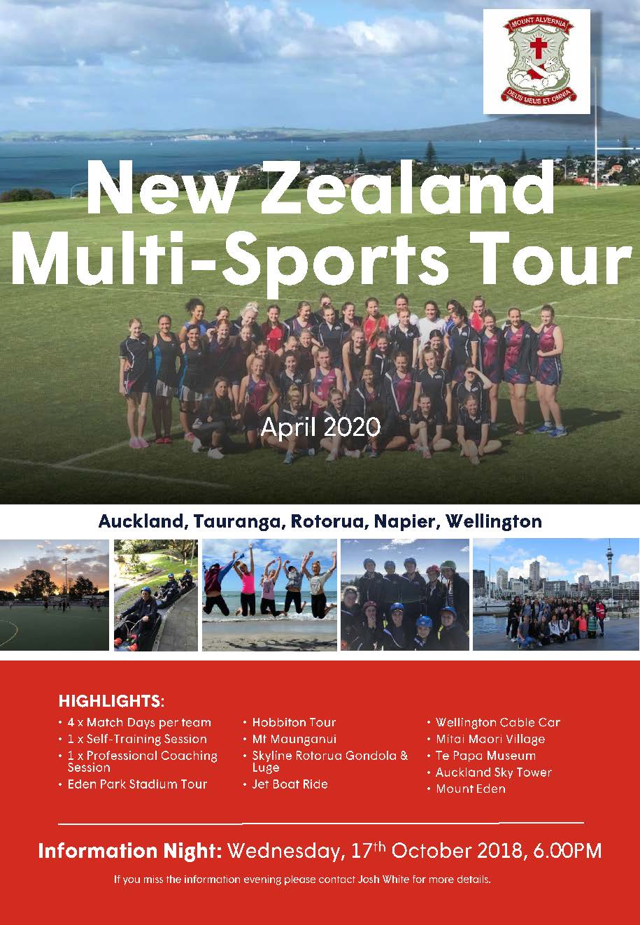 Mount Alvernia College - New Zealand Tour Update There remains one spot ...