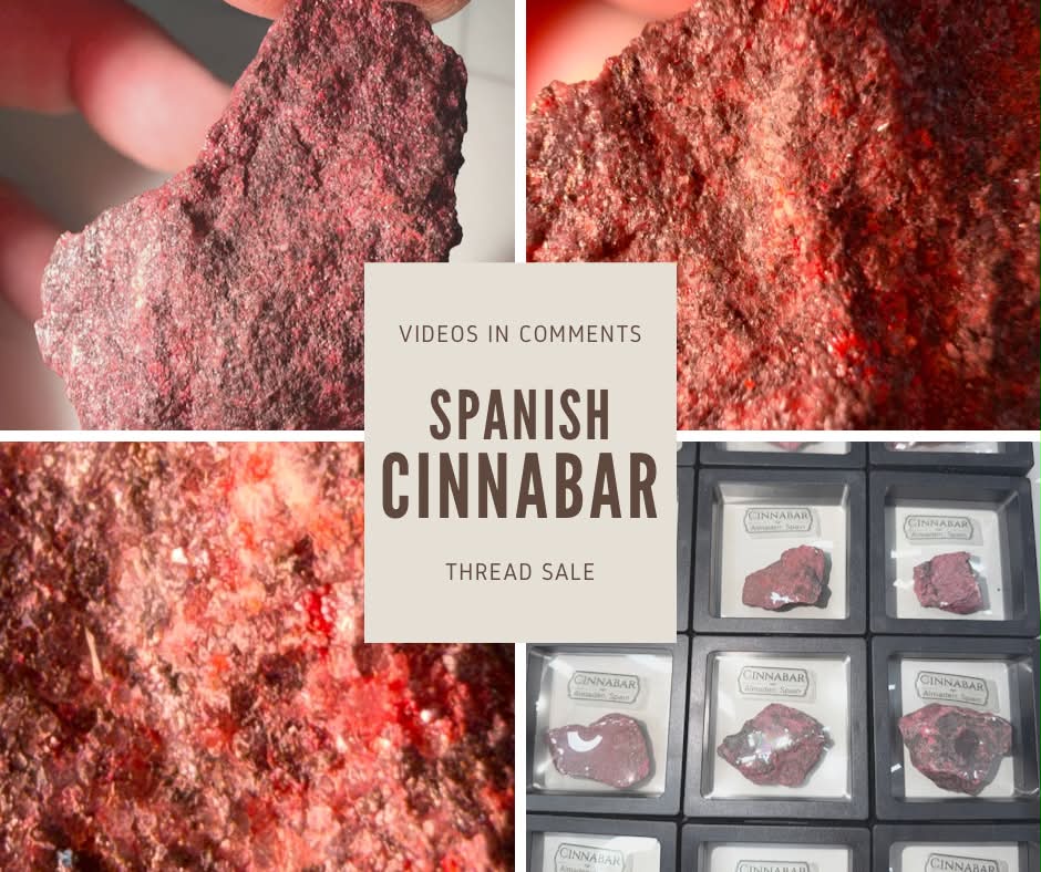 Native mercury and cinnabar on matrix from Almaden, Spain