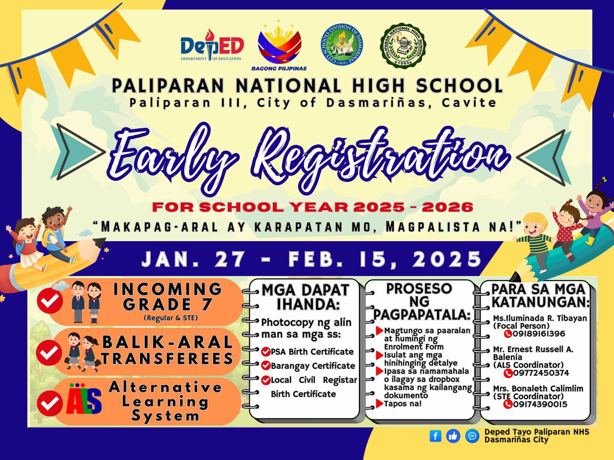 DepEd - Early Registration for incoming Grade 7 students, Balik-aral ...