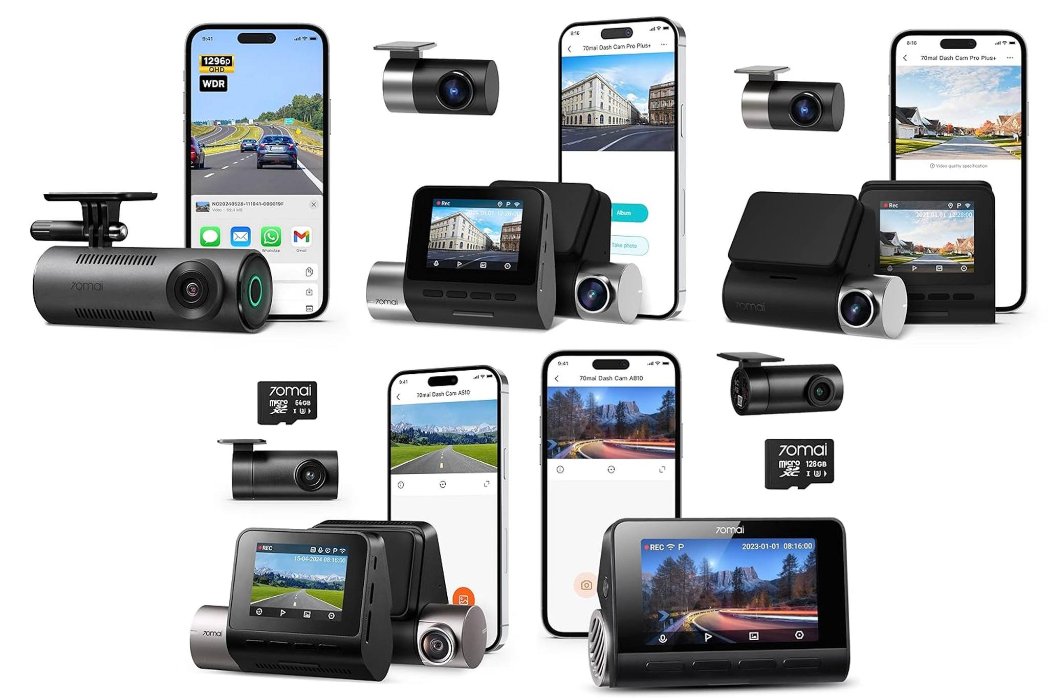 Dash Cam 70mai M310 2K Con WiFi - 1296P, Visione Notturna, Parcheggio, App, Max 256 GB