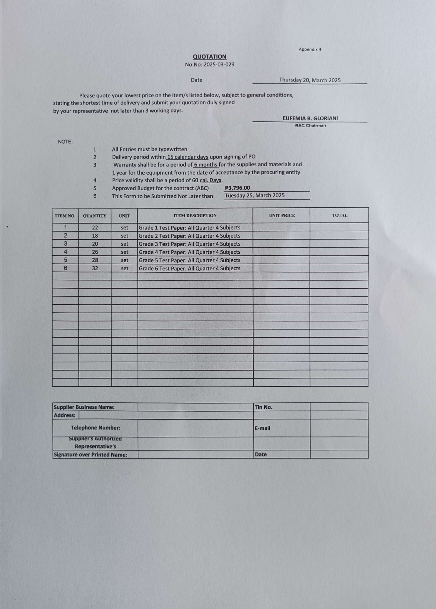 DepEd - REQUEST FOR QUOTATION No: 2025-03-029 NOTICE TO ALL INTERESTED ...
