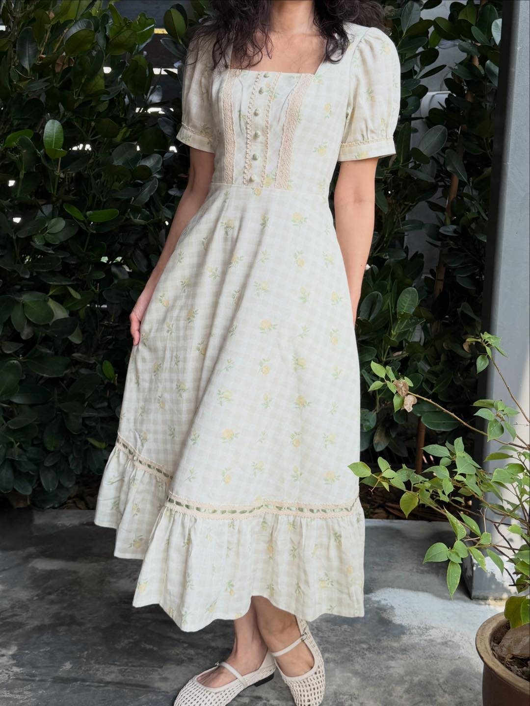 pale green summer dress gingham available at Dustbunny Vintage MTO Regency Gown