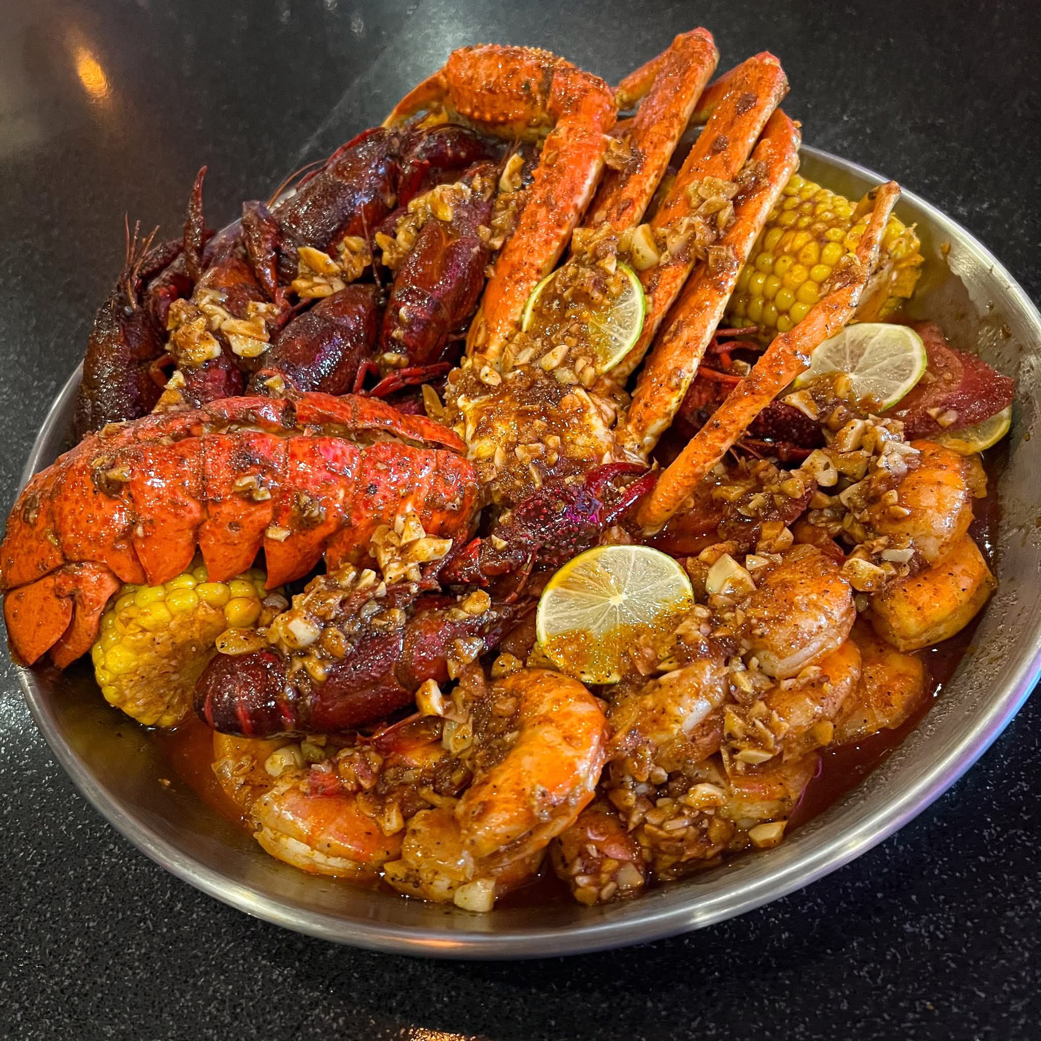 Surfing Crab's 956 combo seafood platter
