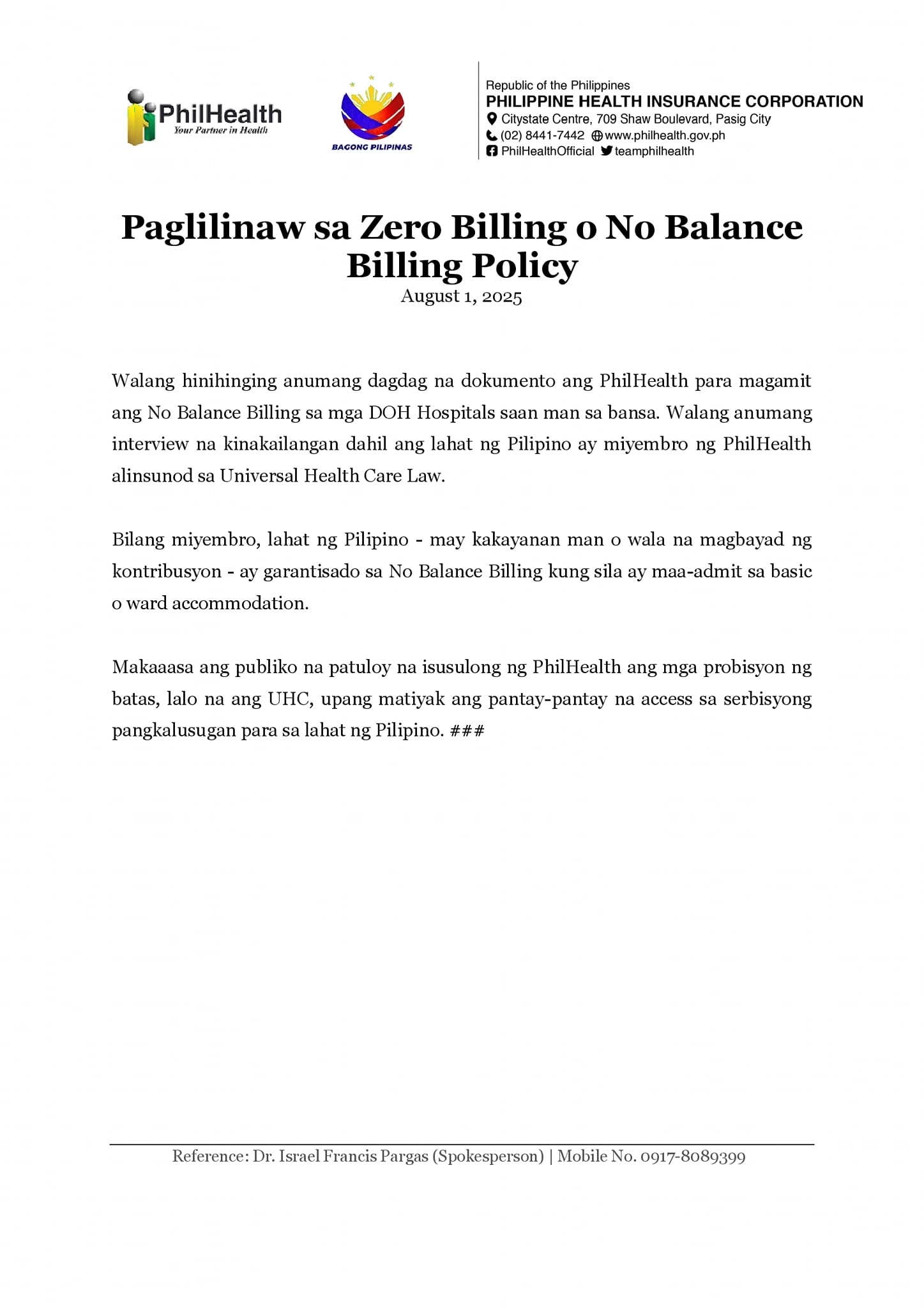 Tagkaró - PHILHEALTH CLARIFIES 'NO BALANCE BILLING' POLICY, REMINDS ...
