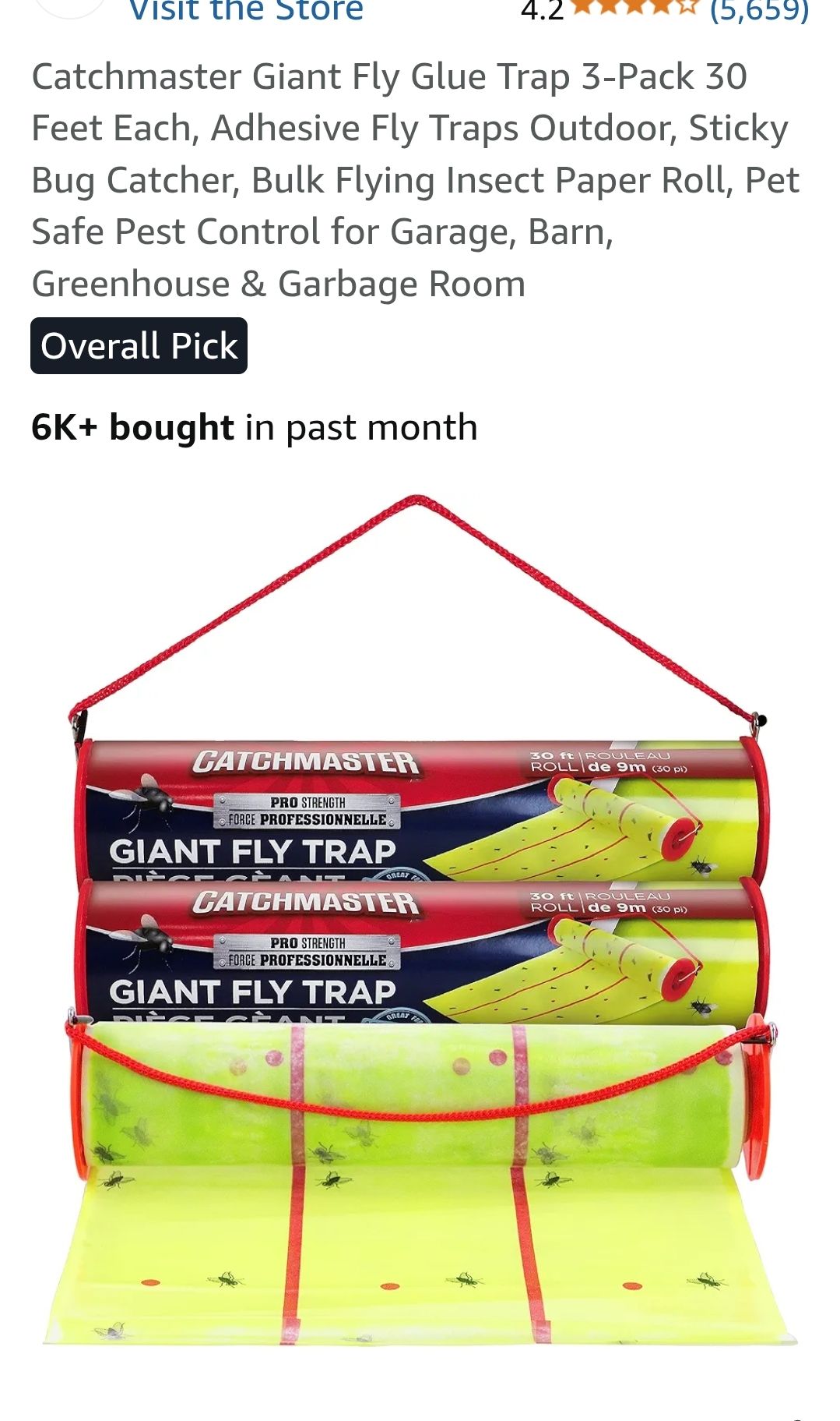 Giant Fly Glue Trap 30ft – Extra Long Sticky Bug Catcher For Outdoor & Indoor Use (Yellow, 1 Pack) 3 thumbnail image