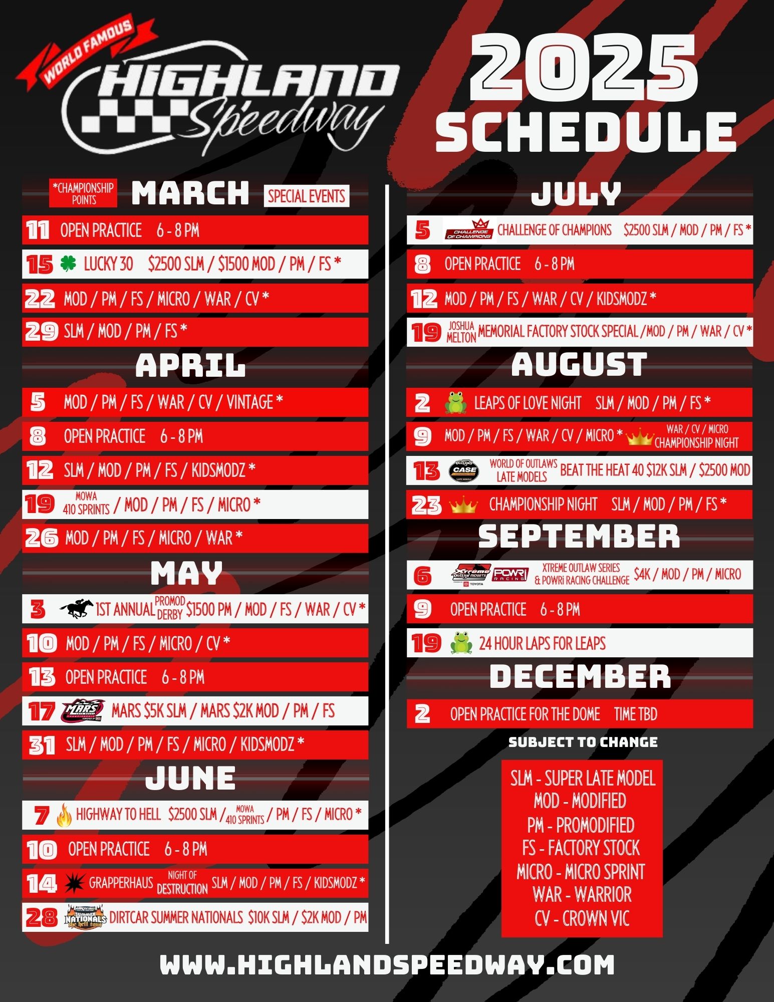 🏁 The 2025 Highland Speedway Schedule... - Highland Speedway | Facebook
