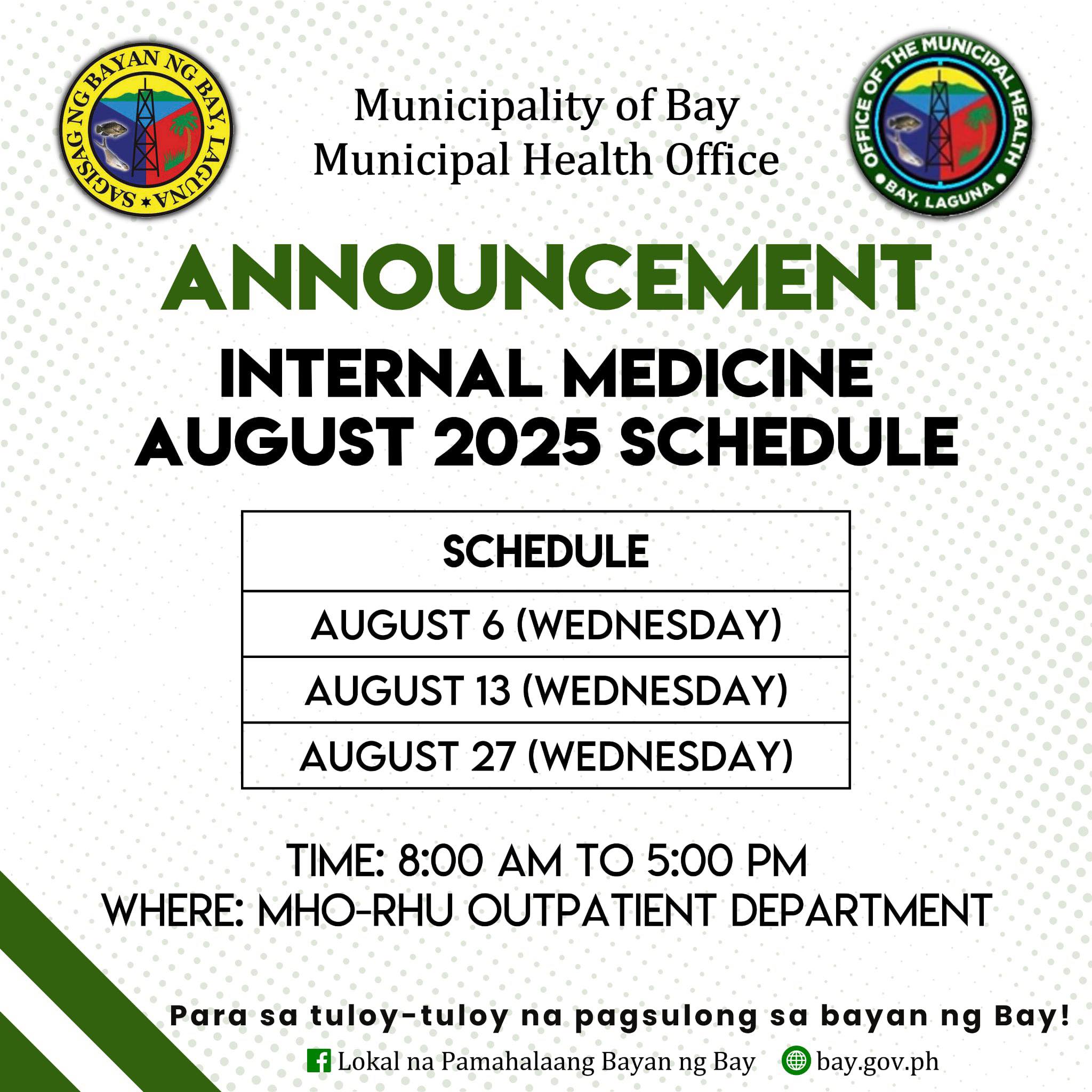 Lokal - Mahalagang Anunsyo Narito po ang iskedyul ng Internal Medicine ...